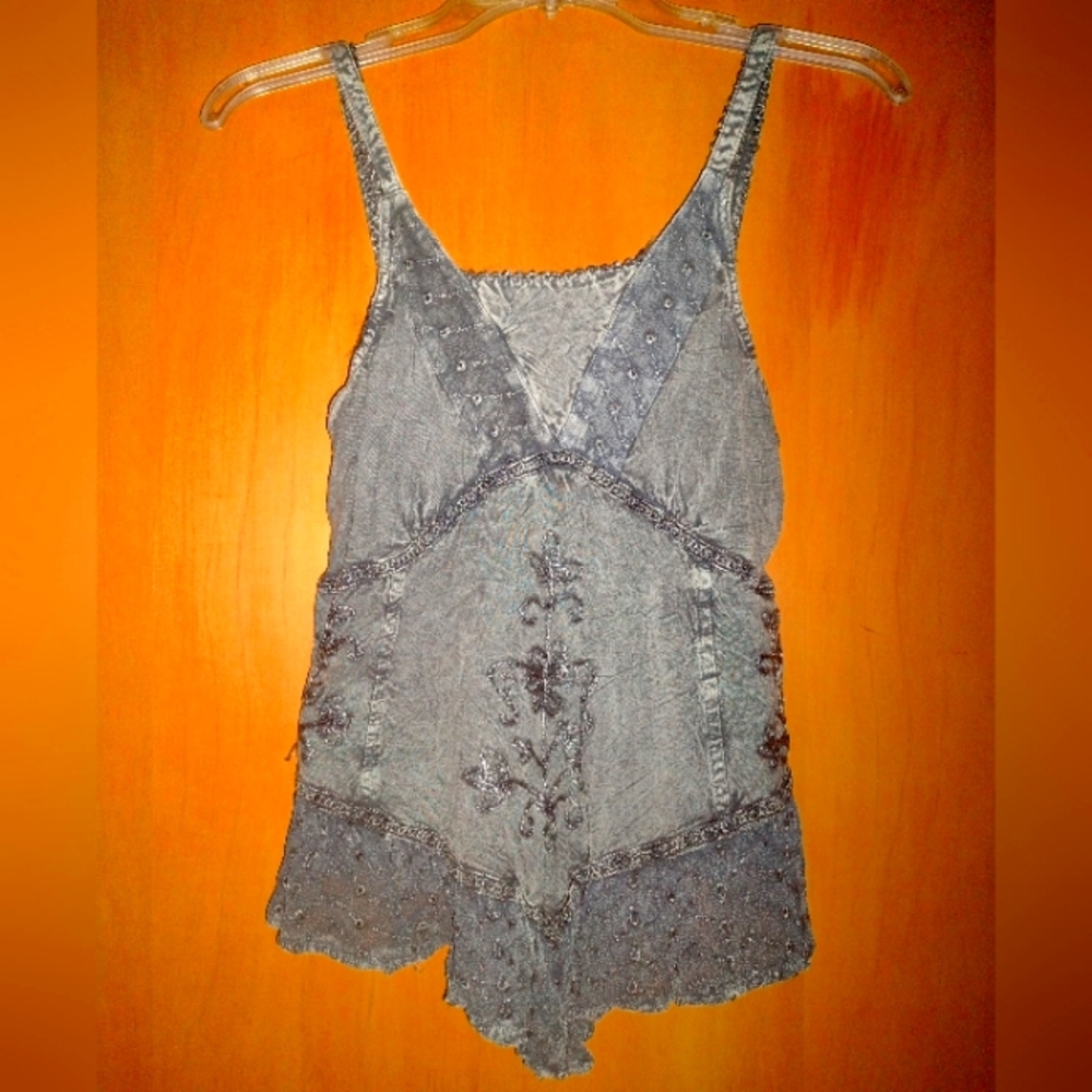 Rebellion Delicate Gray/ Silver Floral Tank Top Size Large